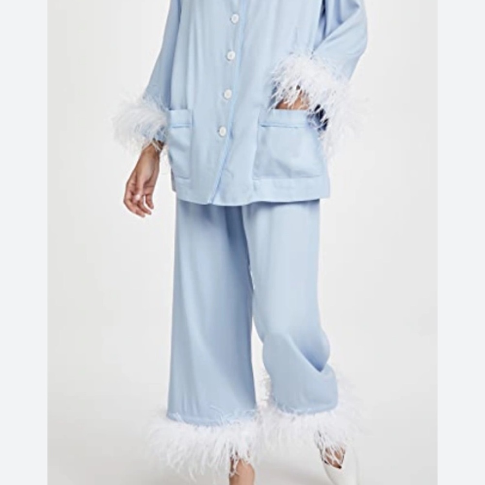 Sleeper Light Blue Pajama Set with White Feather Trim